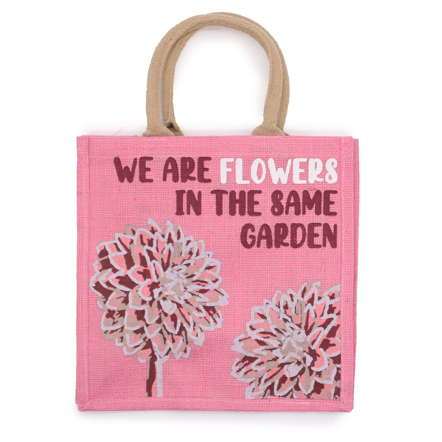 Printed Jute Bag - We are Flowers - Olive, Pink or Natural