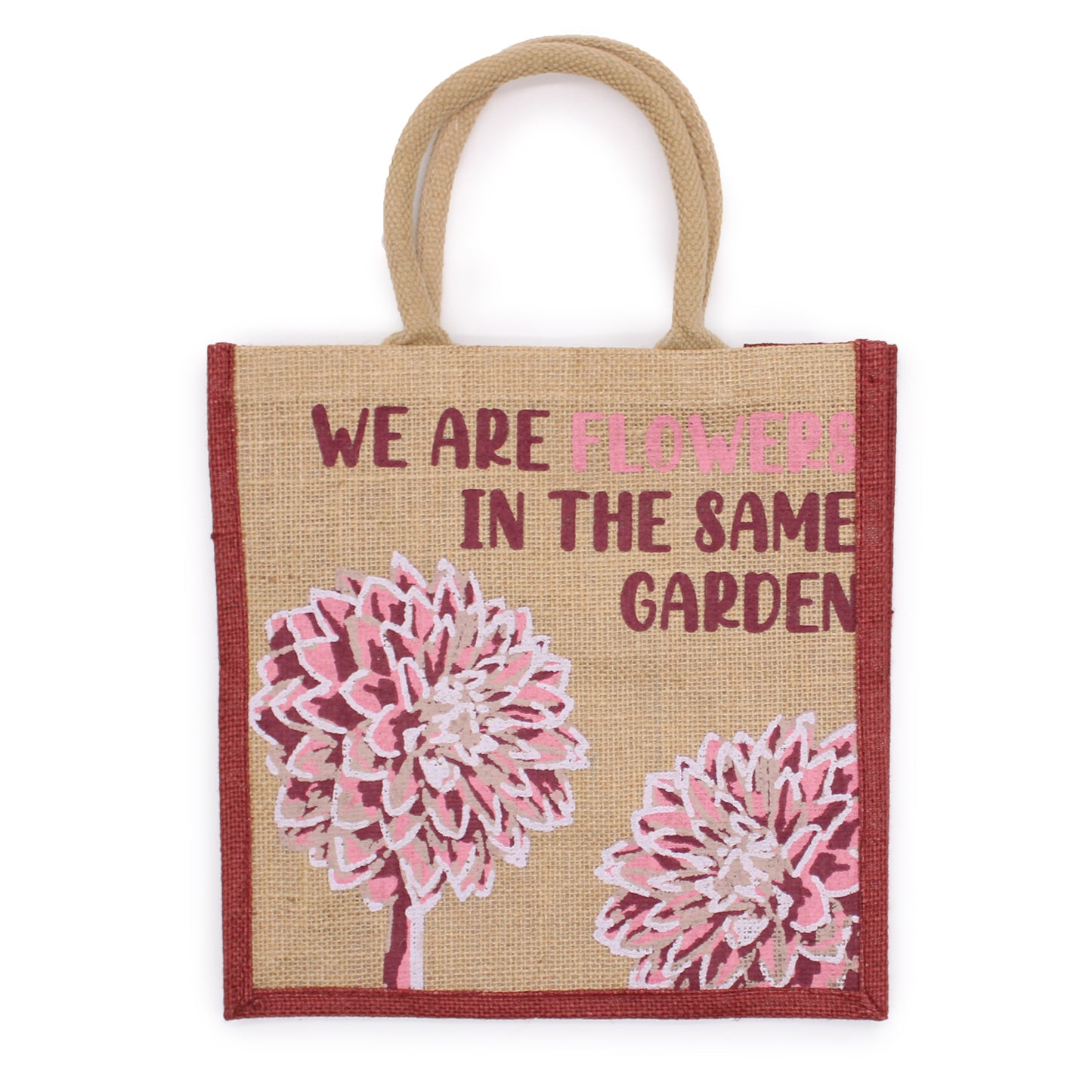 Printed Jute Bag - We are Flowers - Olive, Pink or Natural