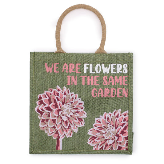 Printed Jute Bag - We are Flowers - Olive, Pink or Natural