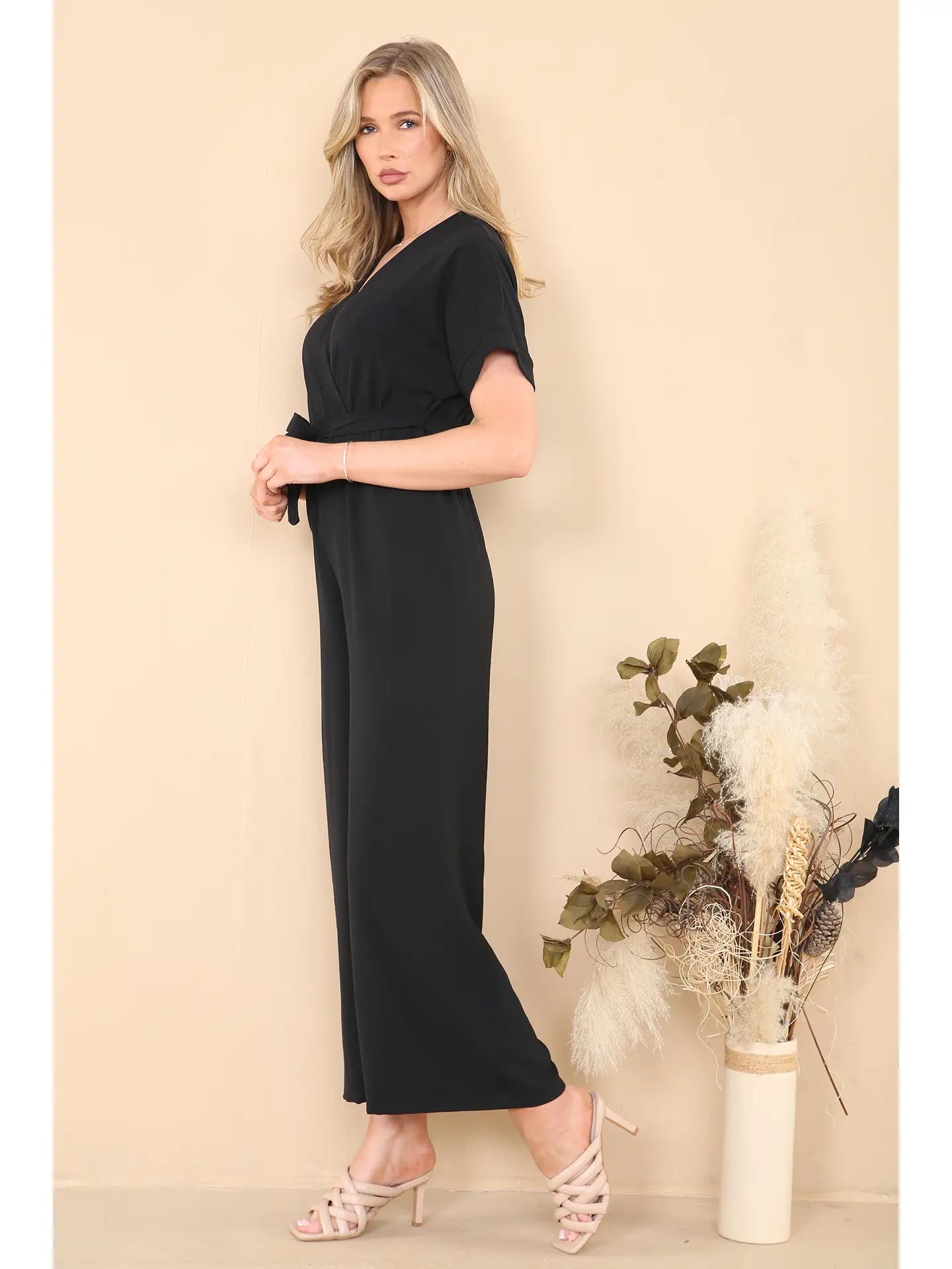 Straight Leg Waist Tie Jumpsuit - By Lucy Sparks