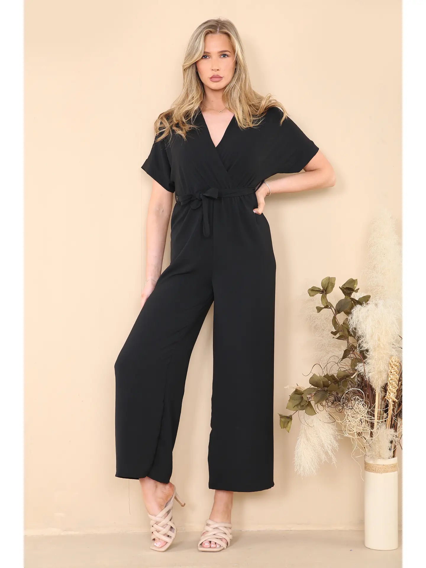 Straight Leg Waist Tie Jumpsuit - By Lucy Sparks