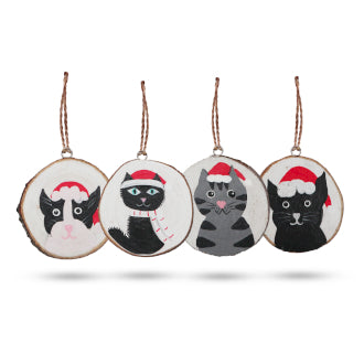 Christmas Cats - Hand Painted Log Xmas Décor (set 4)