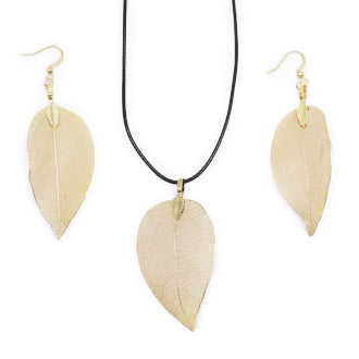 Conjunto de collar y pendientes - Bravery Leaf - Oro