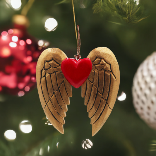 Gold Christmas Angel Wing & Heart - Black detail